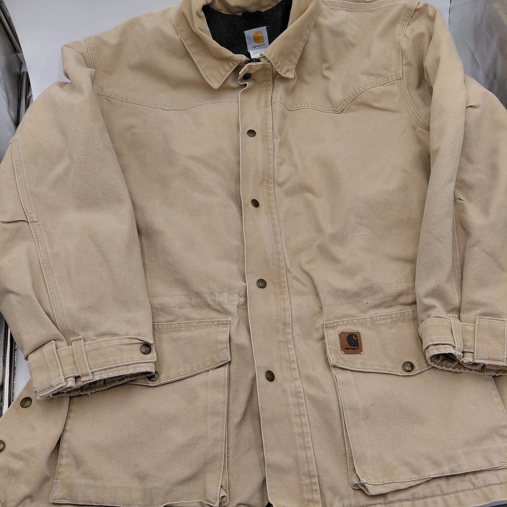 Vtg Y2K Carhartt Barn Jacket Mens XXL Lined Beige Chore Full Zip Pockets C52 WET